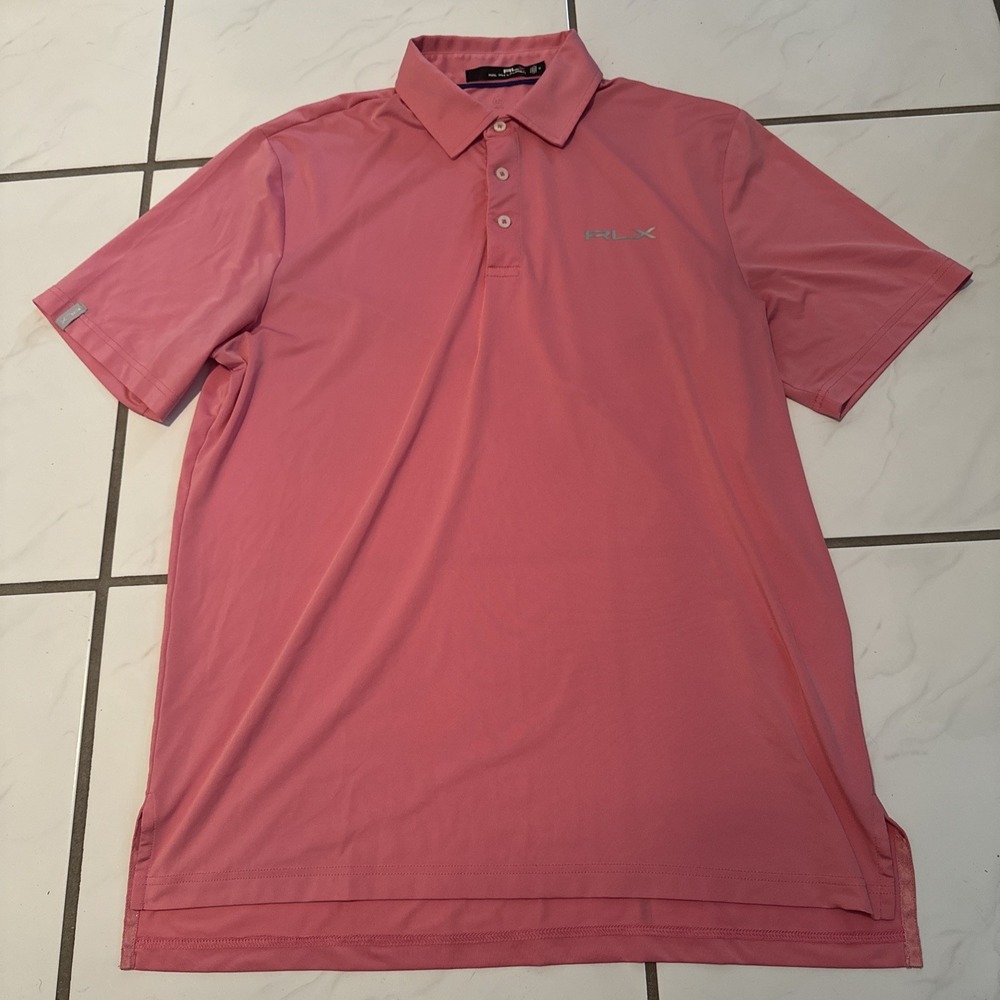 Ralph Lauren RLX Performance Wicking Polo Shirt Pink Men's M Golf Logo Spellout